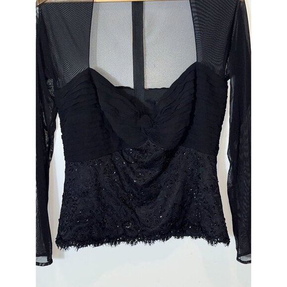 Tadashi Shoji Black Sheer Long Sleeve Top With Sequin Embellishments Size 14 WOm - Picture 2 of 7